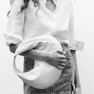 Mango NWT leather Baguette bag half moon hobo white cream off white